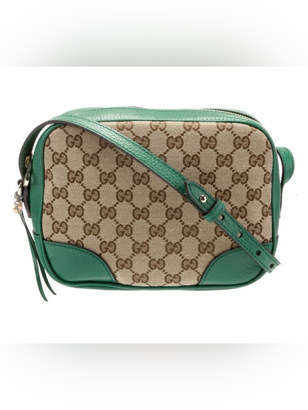 Gucci Beige GG Canvas Crossbody with Green Leather Trim *RARE*